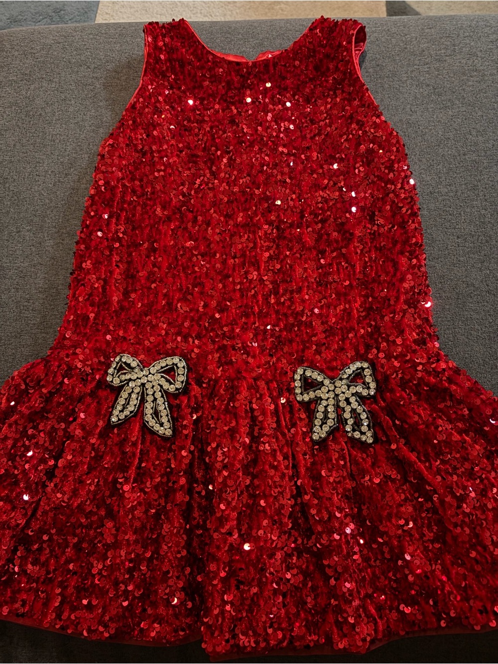 Lola and the Boys Girls Red Sequin Party Dress with Jeweled Bow Accents
